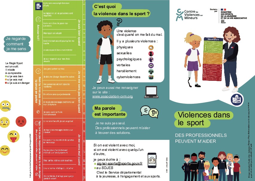 Enfants, ados, adultes victimes de violences dans le sport (dépliant FALC) 