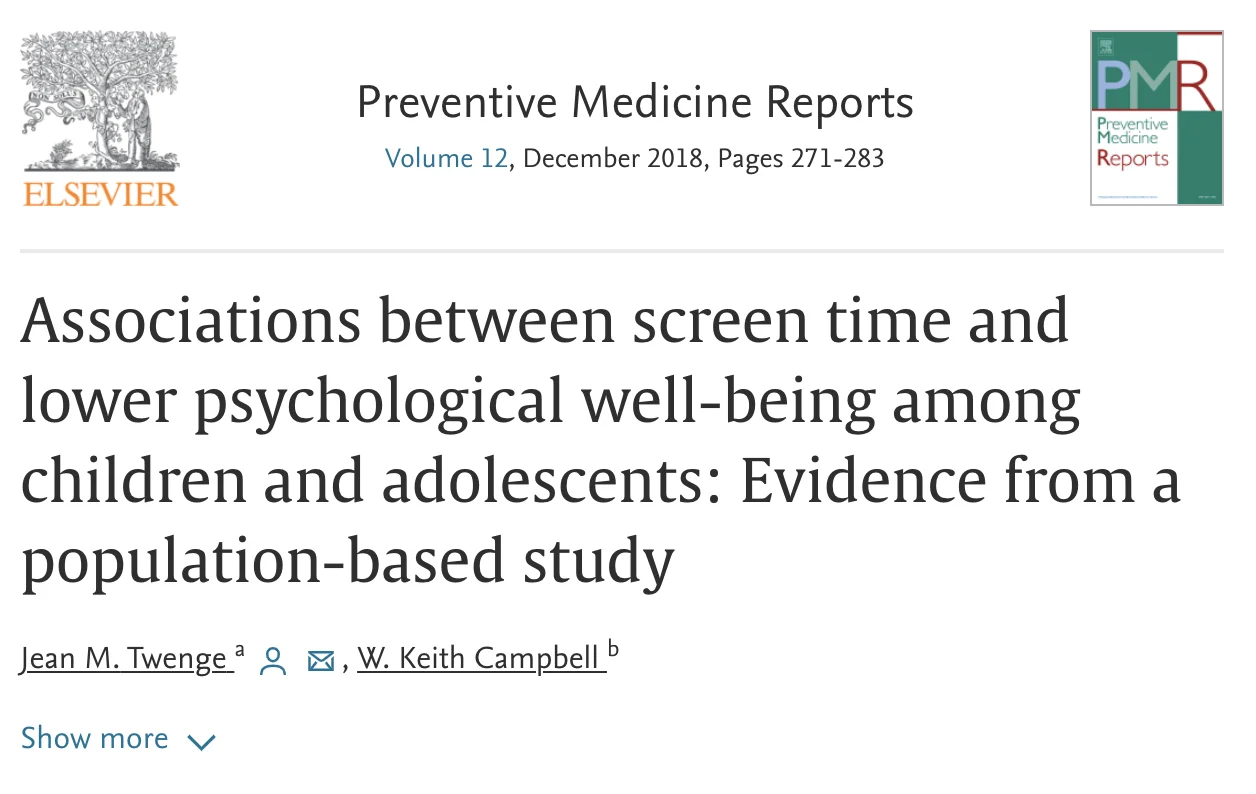 Associations entre le temps passé devant un écran et un moins bon bien-être psychologique chez les enfants et les adolescents