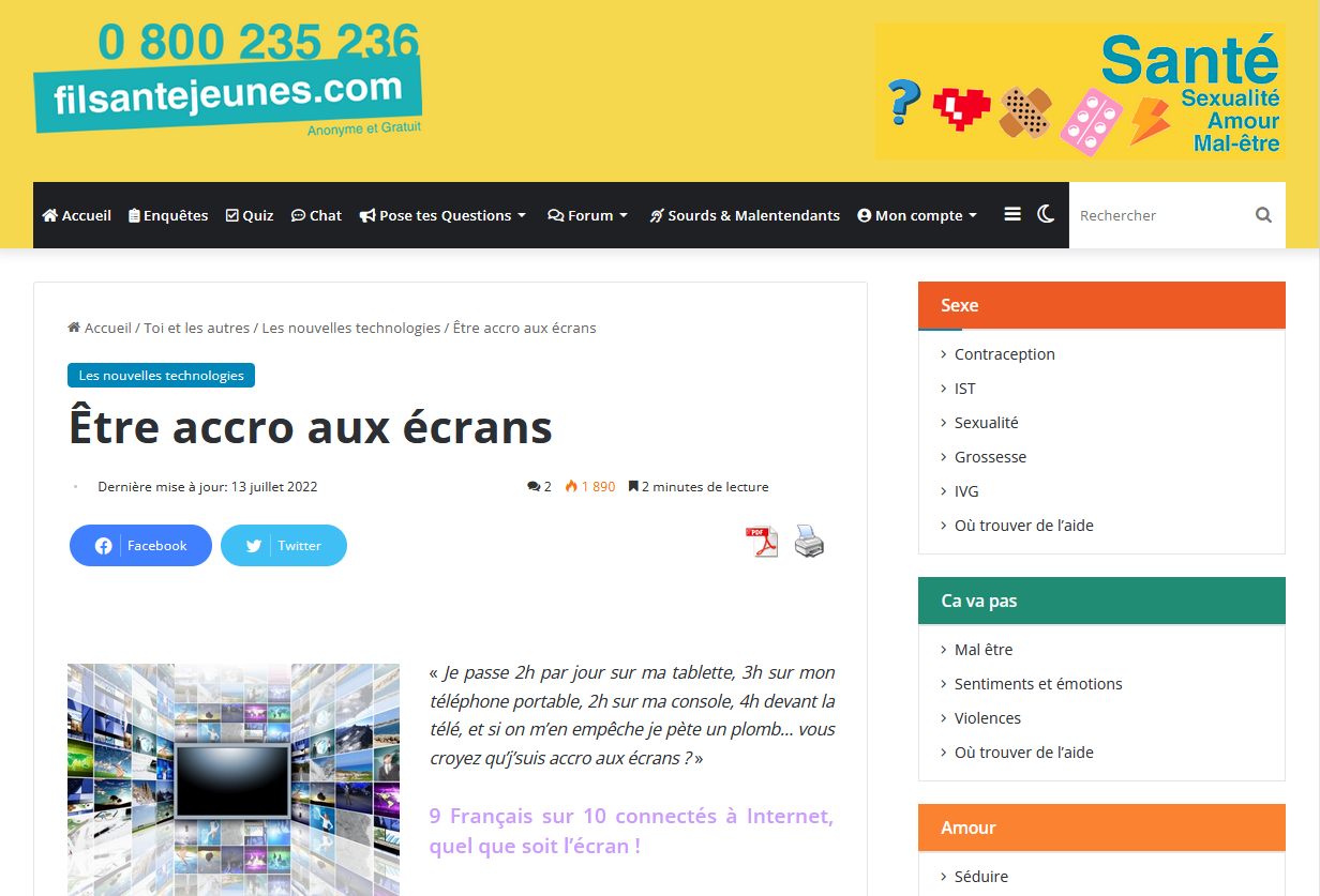 Site www.filsantejeunes.com - Les écrans 