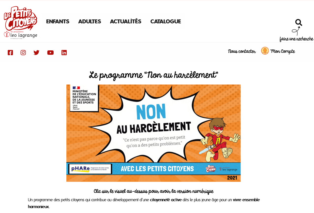 Le site des Petits citoyens propose le programme interactif « non au harcèlement »