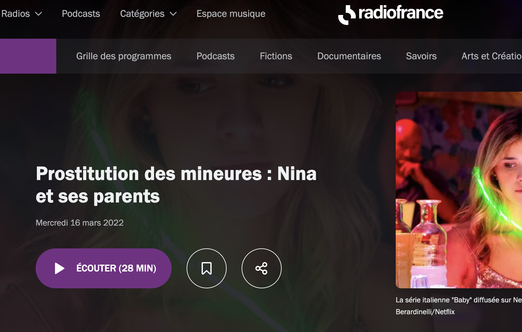 Podcast de France Culture sur la prostitution, exploitation sexuelle