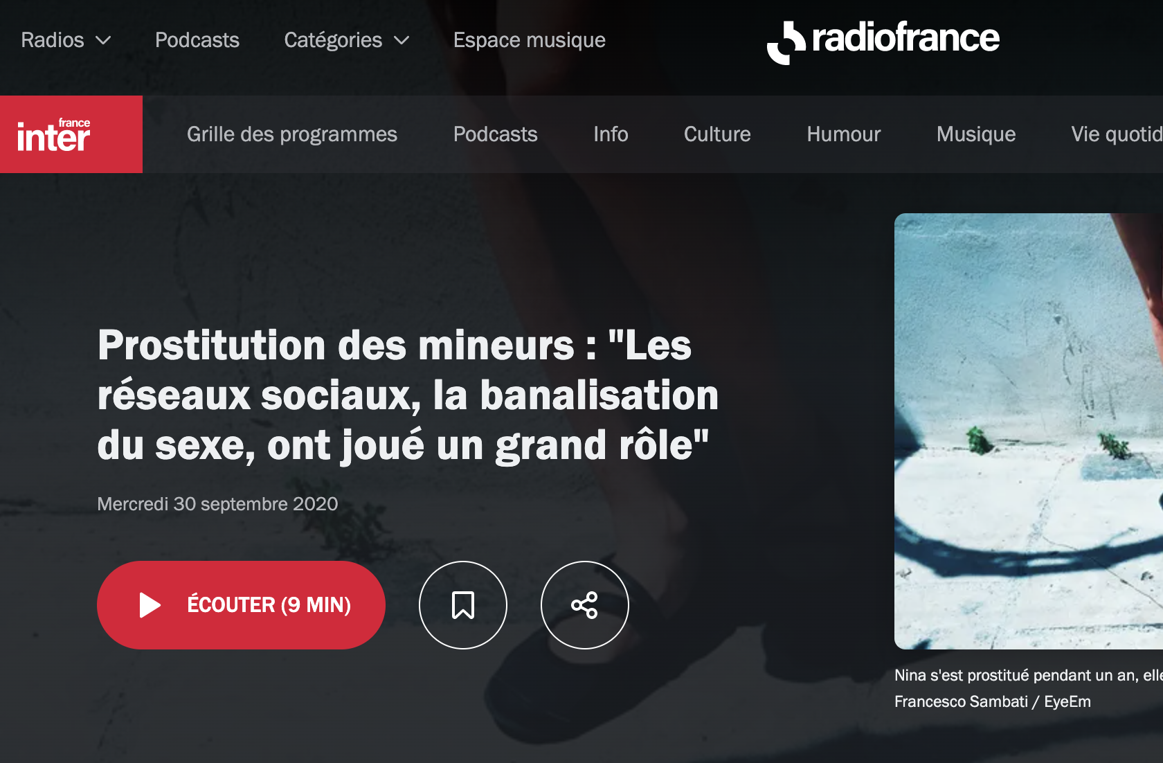 Podcast de France Inter sur la prostitution, exploitation sexuelle