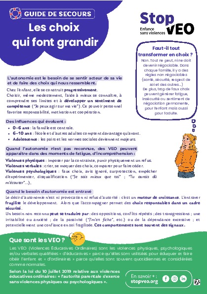 Guide de secours sur les choix qui font grandir - VEO