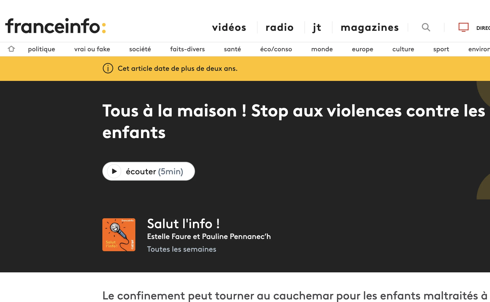 Salut l'info - Tous à la maison ! Stop aux violences