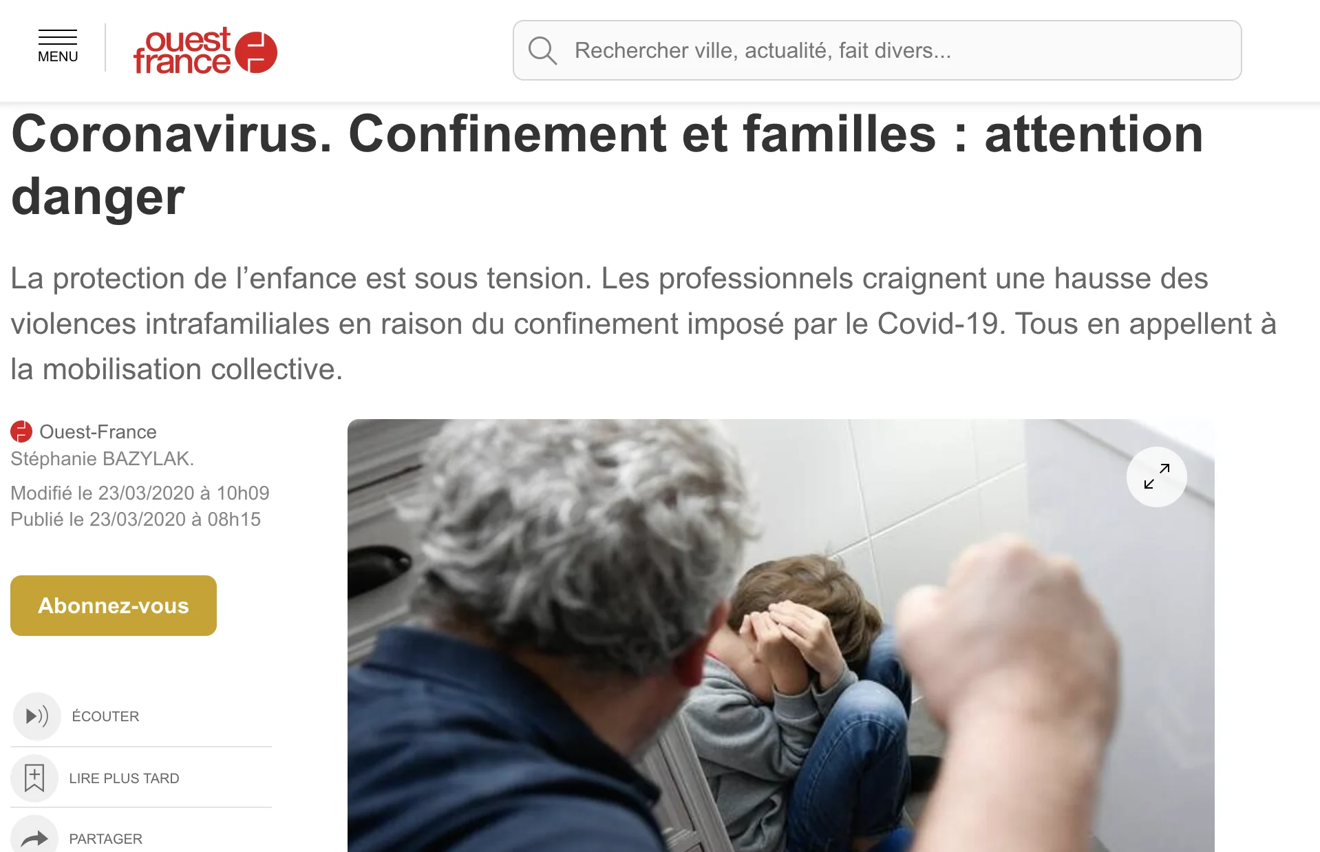  Coronavirus. Confinement et familles : attention danger