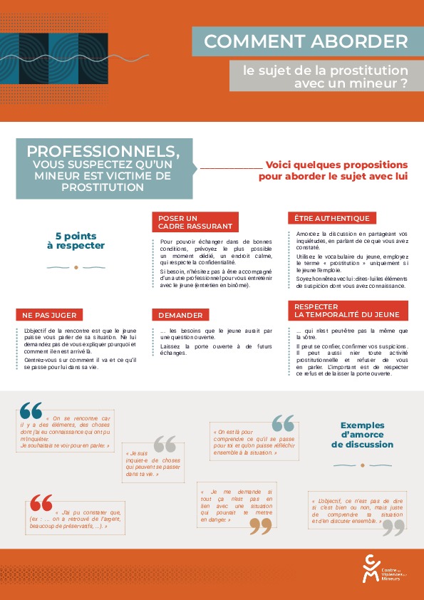 Guide d'entretien - Comment aborder le sujet de la prostitution avec un mineur ? 