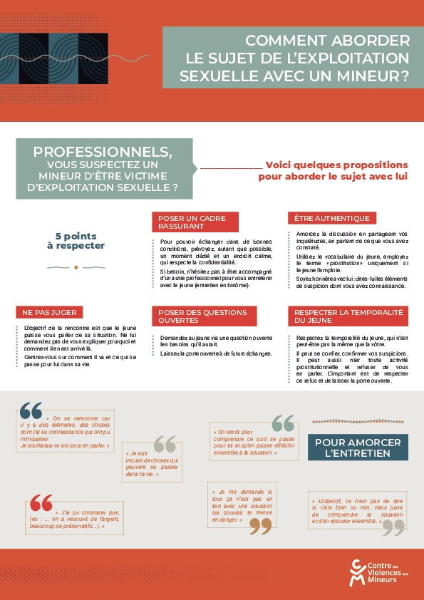 Guide d'entretien - Comment aborder le sujet de la prostitution avec un mineur ? 
