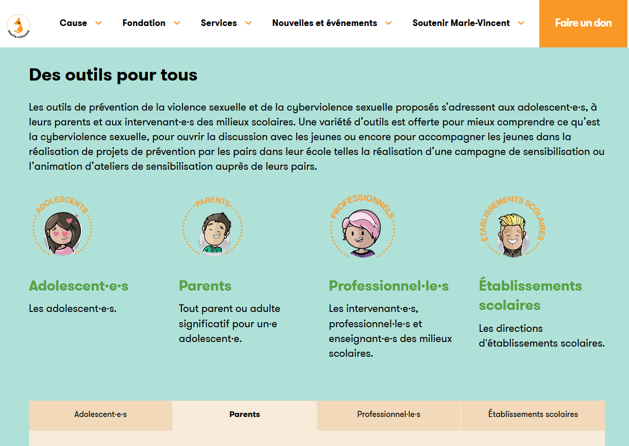 site de la fondation marie vincent aborde les cyberviolences et les violences sexuelles chez les adolescents