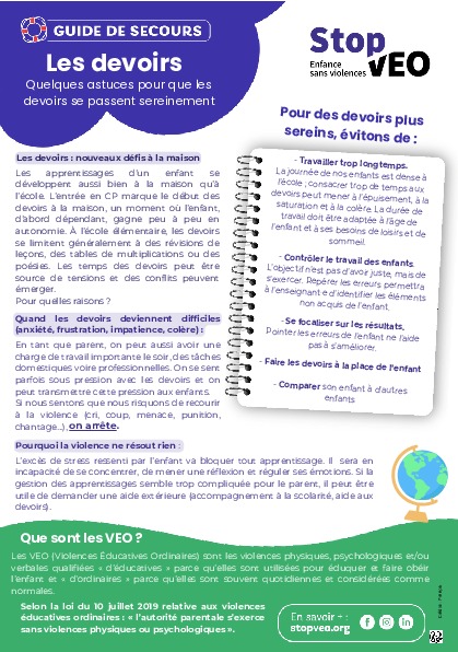 Guide de secours pour les devoirs - VEO