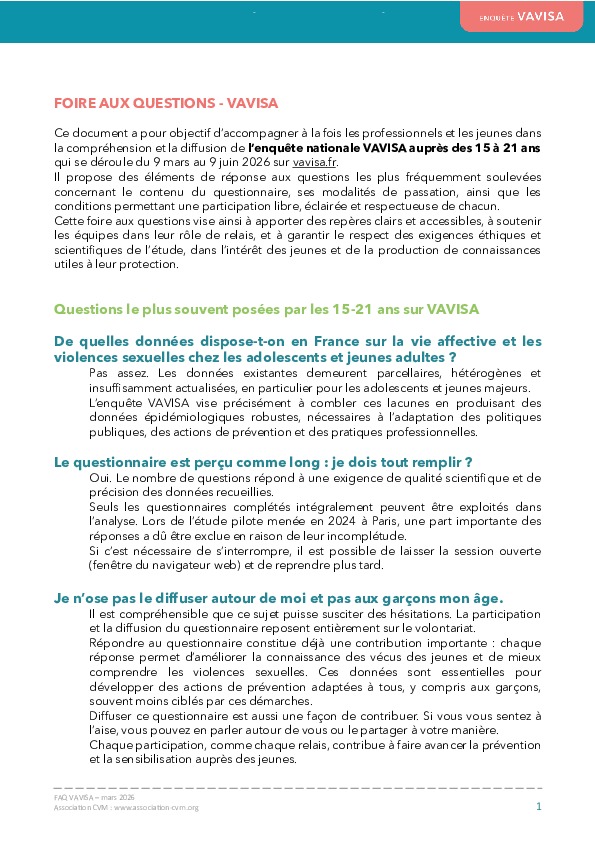 Foire aux questions VAVISA